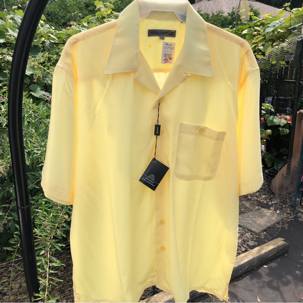 Maxini Collezione Button Down Shirt Size L Short Sleeves Yellow